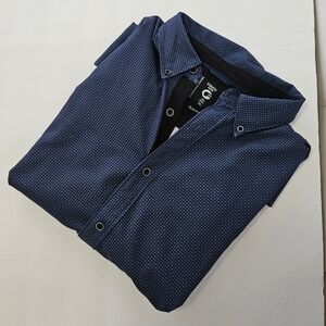 Men's Fried Denim Slim Fit Button Down Short Sleeve Shirt - Navy Geo - XL -